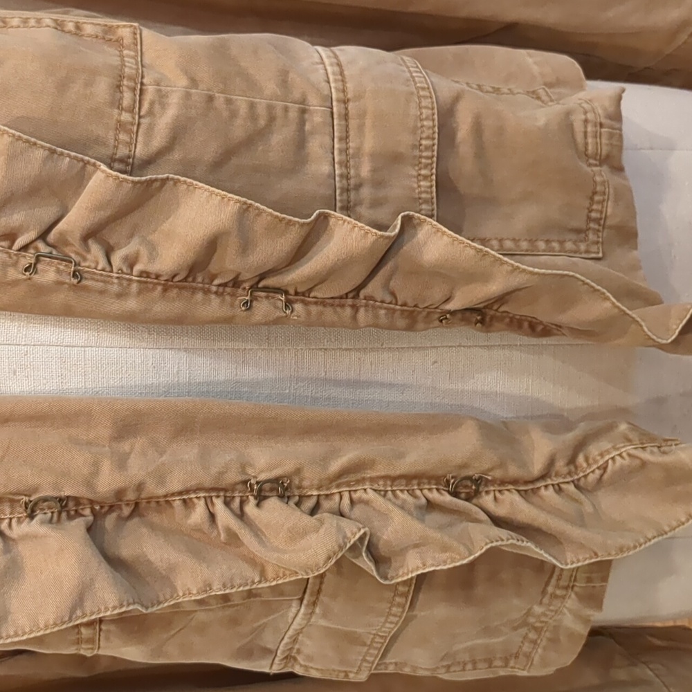Free People Ruffled Military Jacket Tan Size Large 100% Cotton - Picture 6 of 16